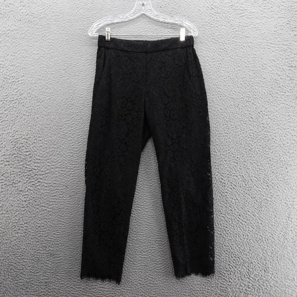 J Crew Lace Pull On‎ Ankle Pants Size 2 Black Women Elastic Waist Scalloped Hem